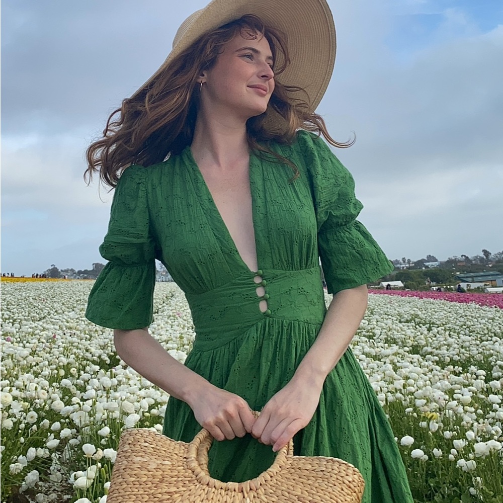 Green Textured Midi Dress - Elegant Women's Dress